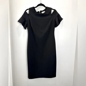 Calvin Klein Cap Sleeve Midi Dress Womens Size 10 Black Tie Formal Back Zip